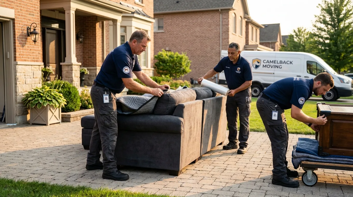 Large estate moving crew wrapping furniture in Machias, ME